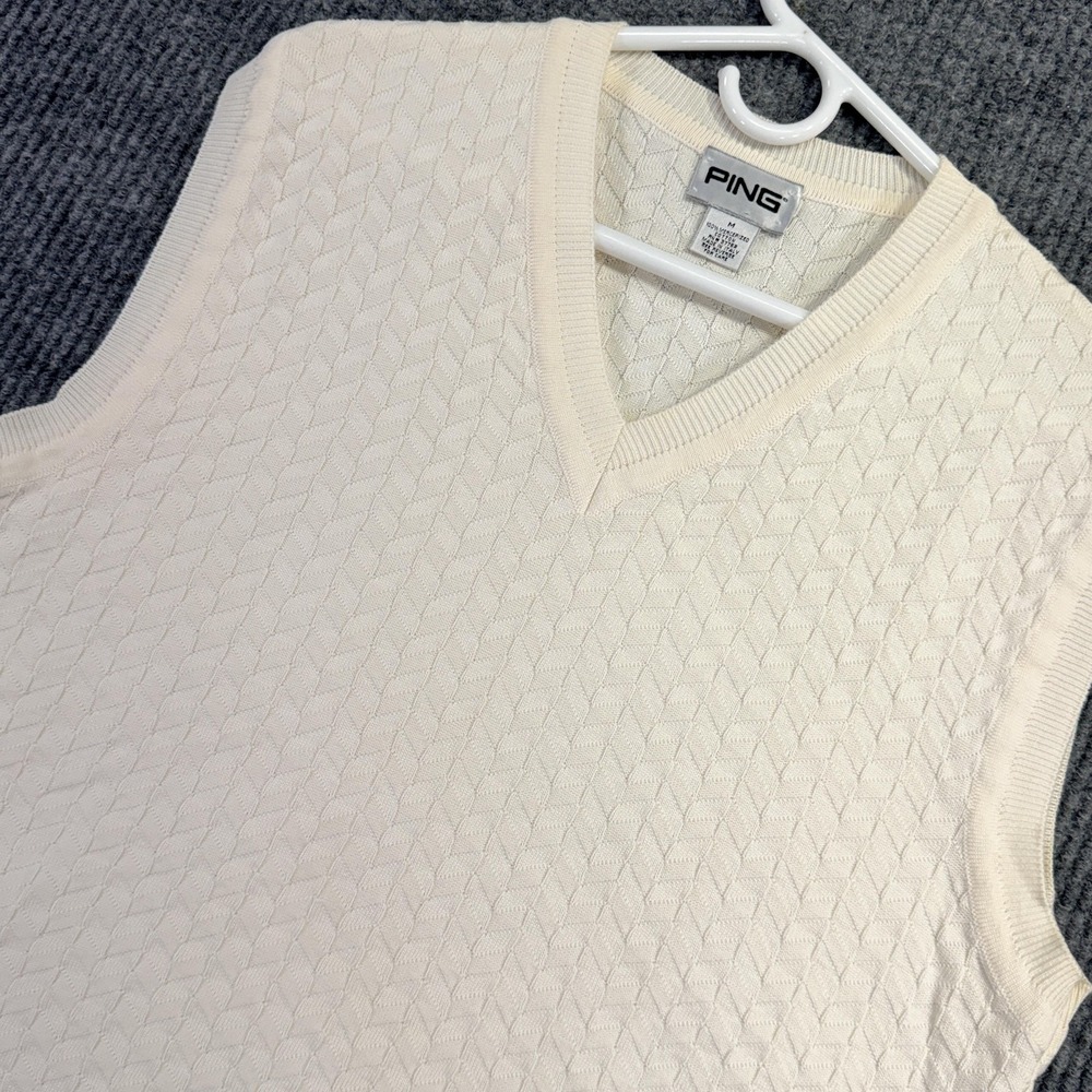 PING Golf Sweater Vest Mens Med Made in Italy 100% Mercerized Cotton Cable Knit